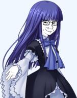 anime bernkastel clothes female glasses hair purple_hair smile smug soyjak subvariant:female_soyak umineko variant:soyak video_game // 750x956 // 623.8KB