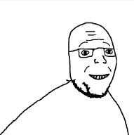 glasses grin open_mouth smile soyjak stubble template variant:shroomjak wholesome wrinkles // 648x651 // 18.1KB