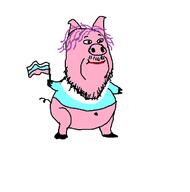 animal clothes fakemon fat flag full_body hair hohol holding_flag holding_object lipstick monster pig purple_hair redraw smile soyjak tranny tshirt ukraine variant:gapejak // 633x639 // 24.3KB