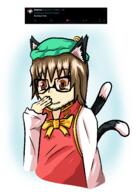 anime arm art bowtie brown_eyes brown_hair cat_ear cat_tail chen clothes drawfag drawing female glasses hand marker meta:nas request stubble tail touhou variant:nulljak vest video_game // 924x1304 // 189.8KB