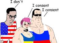 angry big_breasts blush breasts buff choker clothes enbie female flag frown gigachud glasses hair pink_hair russia russo_ukrainian_war soyjak star subvariant:chudjak_seething sunglasses text ukraine united_states variant:chudjak white_skin // 1037x757 // 185.0KB