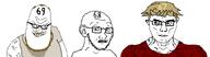 67 68 69 artist:sectionalism bald buff coomer glasses scared smile smirk stubble subvariant:muscular_chud subvariant:soyak_(concerned) variant:chudjak variant:soyak variant:syndromejak yellow_hair // 1630x439 // 68.2KB