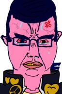anger_mark angry anime bloodshot_eyes blue_hair clothes crying delinquent ear glasses hair heart higashikata_josuke jojos_bizarre_adventure pink_skin school_uniform soyjak subvariant:chudjak_front sweating uniform variant:chudjak vein yellow_teeth // 600x903 // 200.0KB