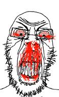 angry blood blood_splatter blood_spray bloodshot_eyes cracked_teeth eyebrows glasses lips neck nose nostril nostrils seethe seething stubble teeth tired variant:crybaby white_background white_skin wrinkles // 364x602 // 19.7KB