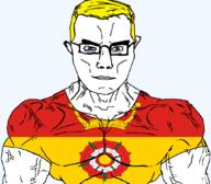 arm blue_eyes british buff closed_mouth clothes crown ear england flag flag:hampshire flower glasses hair hampshire plant rose soyjak subvariant:chudjak_front subvariant:muscular_chud trend:aryan tshirt tudor_rose united_kingdom variant:chudjak vein yellow_hair // 1059x929 // 118.0KB