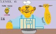 2soyjaks arm bowl cheeks chef closed_mouth clothes ear food fruit glasses hand hat holding_object lemon mr_mix mustache open_mouth smile soyjak stubble text thrembo variant:impish_soyak_ears variant:nojak yellow_skin // 1080x649 // 352.8KB