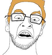 angry ear glasses hair open_mouth soyjak stubble variant:unknown yellow_hair // 722x765 // 18.9KB