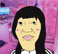 asian blur blurred_background blush chud female fishtank_live gamer gamer_chair gaming hair irl_background josie_(fishtank) long_hair million_dollar_extreme mutt native_american pink realistic shadow soyjak subvariant:chudjak_front track_suit variant:chudjak yellow_skin // 902x844 // 405.6KB