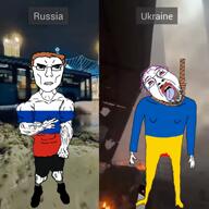 2soyjaks arm blood bloodshot_eyes brown_hair buff clothes country crying flag full_body hair hand hohol leg malorussian_flag mustache neovagina oink open_mouth purple_hair rope russia speech_bubble speech_bubble_empty subvariant:chudjak_front subvariant:unbotheredchud suicide tongue ukraine variant:bernd variant:chudjak vein video // 720x720, 45s // 11.5MB