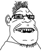 ear fangs glasses hair open_mouth sharp_teeth soyjak stubble variant:unknown // 413x553 // 28.8KB