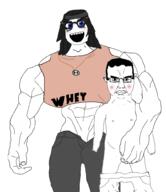 2soyjaks arm beanie blue_eyes blush closed_mouth clothes glasses goonbait hair hand homosexual_brimstone jartydust jartymatter meta:leaky muscular_female niggerdust sloptran soyjak soytran subvariant:obsessedchud teeth vantablack_coal_from_niggerhell variant:chudjak variant:soytan whey // 861x996 // 219.7KB