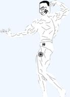 arnold_schwarzenegger bodybuilder buff closed_eyes closed_mouth glasses hair muscular_male nazism pose schutzstaffel sonnenrad subvariant:muscular_chud swastika testosterone underpants variant:chudjak white_skin // 734x1024 // 189.7KB