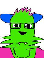 closed_mouth clothes fangs glasses green_fur green_skin kevin looking_at_you neutral nyanwolf subvariant:neutralplier variant:markiplier_soyjak // 600x800 // 14.0KB