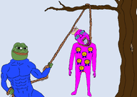 ack amphibian award banana_split_ice_cream big_lips blue_shirt boylover_symbol frog glasses hanging nas:pepe pepe_the_frog purple_skin quote_(user) rope stubble transparent_background tree variant:bernd // 2100x1500 // 412.3KB