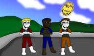 4soyjaks artist:crimsonvoidhydra1488 background beard blue_shirt clothes crossed_arms dan glasses hair jartynigger jartypedo nate orange_shirt red_shirt redraw shitskin smile smug soyjak sun that_one_fucking_picture_of_nate_being_a_smug_little_bastard trend:jartycuck variant:gapejak variant:soyak // 1250x750 // 208.6KB