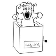 box clothes glasses hat jester open_mouth soy soyjak soylent stubble toy variant:markiplier_soyjak // 1000x1000 // 160.5KB