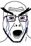 angry bloodshot_eyes crying glasses soyjak stubble teeth variant:cobbert2 wrinkles // 304x460 // 9.3KB