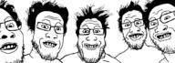5soyjaks glasses grin hair smile stubble teeth variant:markiplier_soyjak // 1476x533 // 45.7KB