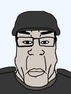 armor brown_shirt closed_mouth clothes glasses hair helmet lips no_stubble shoulder_pad soldier subvariant:chudplier variant:chudjak variant:markiplier_soyjak white_skin // 599x800 // 16.3KB