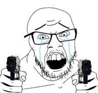 bald crying glasses gun open_mouth pointing stubble variant:feraljak // 1117x1066 // 408.4KB
