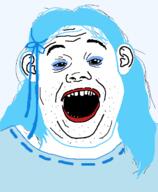 anime blue_hair clothes ear hair hair_ribbon long_hair meta:tagme open_mouth pandora_(re_zero) re_zero soyjak stubble variant:alicia // 592x720 // 43.4KB