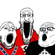3soyjaks celtic_cross clothes confederate flag flag:confederate_states_of_america flag:nazi_germany glasses nazism open_mouth politics racism soyjak star_(symbol) stretched_mouth stubble swastika trend:soyjak_trio variant:gapejak variant:markiplier_soyjak variant:tony_soprano_soyjak white_supremacist // 957x861 // 188.3KB