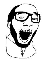 balding clothes ear glasses hair open_mouth soyjak stubble variant:unknown // 588x686 // 11.5KB