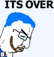 beard blue_hair brown_beard closed_mouth clothes crying cuck destiny_(streamer) glasses its_over text tshirt variant:chudjak // 347x365 // 43.5KB