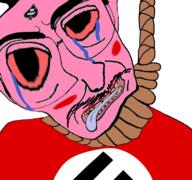 ack bloodshot_eyes clothes crying flag flag:nazi_germany glasses hair hanging mustache nazism open_mouth pol_(4chan) politics rope soyjak subvariant:chudjak_front suicide swastika tongue variant:chudjak yellow_teeth // 768x719 // 376.5KB