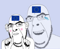 black_nails blush closed_mouth ear earring european_union fingernail flag flag:european_union glasses hand hands_up laughing lips nail_polish nose_piercing open_mouth painted_nails piercing smile soyjak star_(symbol) stubble subvariant:slutson tear teeth transparent transparent_background variant:cobson white_eyes white_skin // 469x385 // 76.8KB