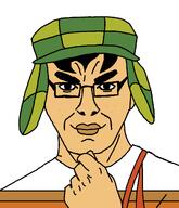 black_eyes closed_mouth clothes ear el_chavo fist glasses hair hat steve_jobs subvariant:steve_chuds suspenders thick_eyebrows thinking uniform variant:chudjak // 1716x2000 // 152.4KB