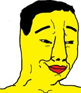 asian hair small_eyes smile smirk smug soyjak stubble variant:chudjak yellow yellow_skin // 640x734 // 13.1KB