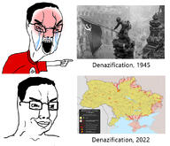 2022 2soyjaks arm berlin big_brain bloodshot_eyes closed_mouth clothes crying distorted flag glasses hair hand irl map nazism open_mouth pointing russia russo_ukrainian_war smile soviet_union soyjak swastika text tshirt ukraine uniform variant:chudjak war // 1107x950 // 571.1KB