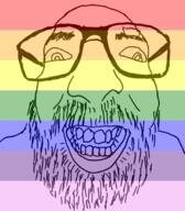 beard flag glasses lgbt mustache smile soyjak stubble variant:israeli_soyjak // 584x666 // 160.9KB