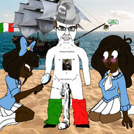 argentina beach christopher_columbus coco_(ongezellig) flag girl glasses green_eyes italy mymy_(ongezellig) ongezellig penis sea ship smug suicide variant:chudjak // 2048x2048 // 2.7MB