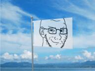 3d animated ear flag glasses makesweet smile smug soyjak stubble variant:soyak waving // 400x300 // 659.6KB