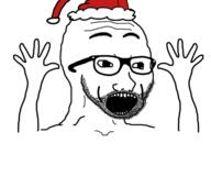 animated bing_bing_wahoo christmas clothes excited ext=gif glasses hat santa_hat soy soyjak soylent stubble variant:excited_soyjak // 445x371 // 68.4KB