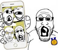 award eye eye_mouth glasses hand holding_phone iphone mouth_eyes multiple_soyjaks stubble two_mouths // 2160x1884 // 1.6MB