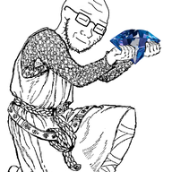 arm armor chain_mail closed_eyes closed_mouth clothes full_body gem glasses holding_gem holding_object kneeling knight shoe smile soyjak stubble variant:soyak // 455x700 // 157.7KB