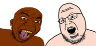 2soyjaks black_skin glasses open_mouth soyjak stubble tongue variant:shotjak variant:thiefjak white_skin yellow_sclera yellow_teeth // 715x347 // 67.8KB