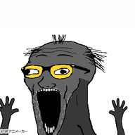 animated arm glasses grey_skin hair hand hands_up japan open_mouth ponpon poyopoyo soot soot_colors soyjak soyjak_party stretched_mouth stubble subvariant:wewjak text variant:soyak // 400x340 // 237.5KB