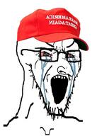 bloodshot_eyes cap clothes crying donald_trump glasses hat judaism large_nose maga open_mouth soyjak stretched_mouth stubble variant:soyak // 731x1024 // 438.6KB