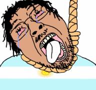 argentina bloodshot_eyes brown_skin country crying dead flag glasses hair hanging hispanic latino mustache noose open_mouth rope soyjak stubble suicide sun tongue variant:bernd yellow_teeth // 768x718 // 70.5KB