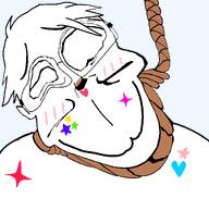 ack bandage blush closed_eyes closed_mouth deformed distorted ear eyebrows furry glasses hair hanging happy heart rope smile star_(symbol) subvariant:jartycuck subvariant:patrick suicide transparent_background trend:colorjak trend:jartycuck variant:chudjak white_skin zillyjak // 1050x996 // 73.6KB