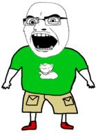 arm child clothes dance dancing_swede ear full_body glasses hand leg open_mouth smile soyjak stubble tshirt variant:cobson variant:impish_soyak_ears zoomed // 440x597 // 53.4KB