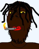 black_skin dreads fire glasses nigger nigger_weed red_lips smoking soyjak stubbletubb subvariant:gapejak_slim variant:gapejak weed yellow_eyes // 800x1000 // 29.6KB