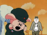 2soyjaks anime closed_mouth clothes communism dragon_ball drawn_background eyelashes flag hat marichka oolong open_mouth pig pink_skin russia soviet_union subvariant:massjak tranny ukraine uniform variant:bernd variant:gapejak // 640x480 // 182.1KB