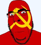 closed_mouth communism glasses hammer_and_sickle neutral red_skin soyjak stubble variant:cobson // 775x849 // 66.2KB