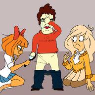 blue_eyes brown_hair chud clothes coco_(ongezellig) coomer_artstyle crying female freckles frown full_body glasses hair holding_object i_love long_hair magnifying_glass mymy ongezellig orange_skin penis subvariant:chudjak_front subvariant:obsessedchud text turkey_tom variant:chudjak white_skin // 2048x2048 // 247.9KB