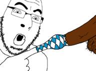 bbc chinese_finger_trap glasses merge open_mouth pointing soyjak stubble variant:56jak2 variant:cobson // 806x602 // 57.4KB